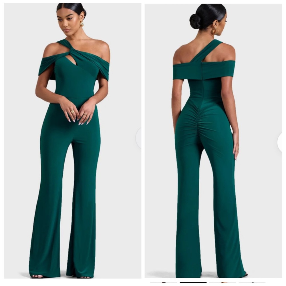 CLUB L LONDON Emerald Green Off-Shoulder Jumpsuit sz Large